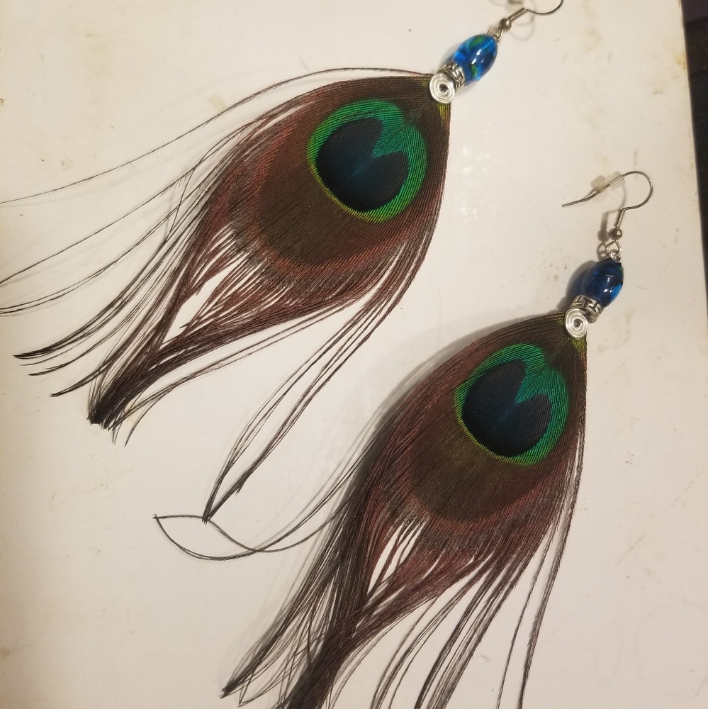 Handmade Peacock Feather Earrings